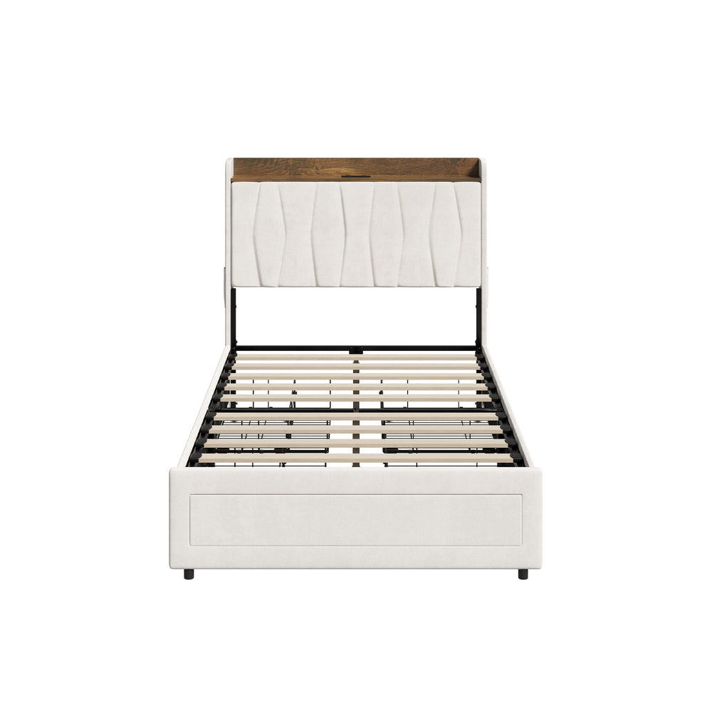 King Single Bed Frame 4 Drawers Charging Station | HomeAndLiving