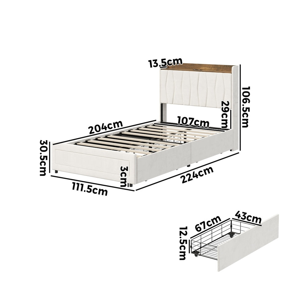 King Single Bed Frame 4 Drawers Charging Station | HomeAndLiving