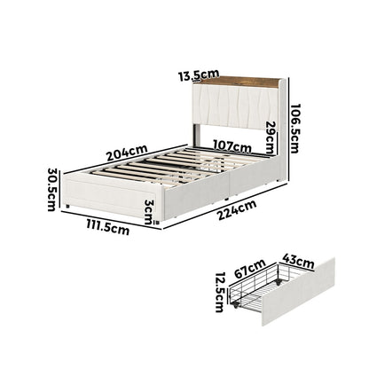 King Single Bed Frame 4 Drawers Charging Station | HomeAndLiving