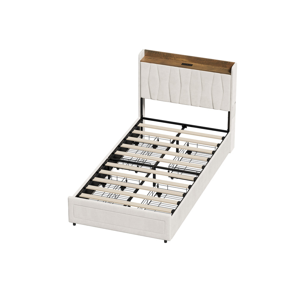 King Single Bed Frame 4 Drawers Charging Station | HomeAndLiving