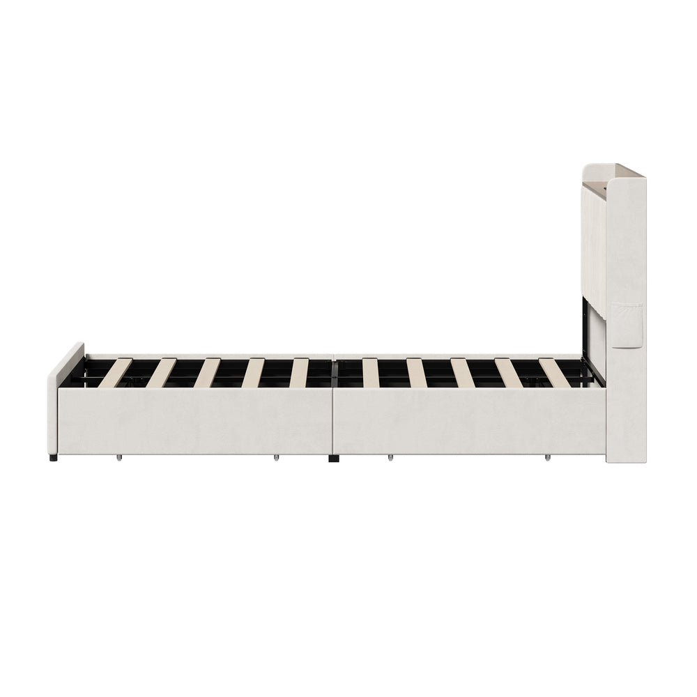King Single Bed Frame 4 Drawers Charging Station | HomeAndLiving