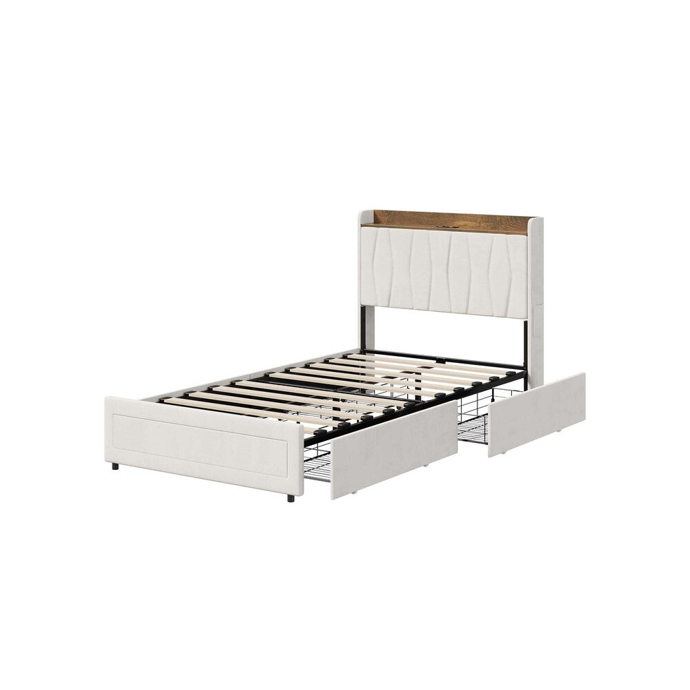 King Single Bed Frame 4 Drawers Charging Station | HomeAndLiving