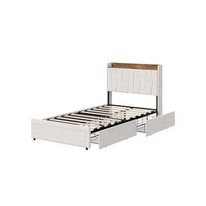 King Single Bed Frame 4 Drawers Charging Station | HomeAndLiving