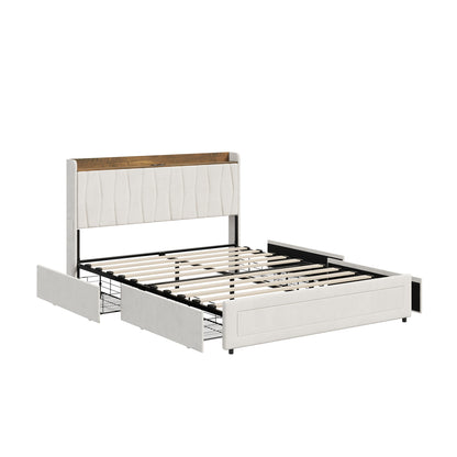 Queen Bed Frame Storage Drawers Charging Station | HomeAndLiving