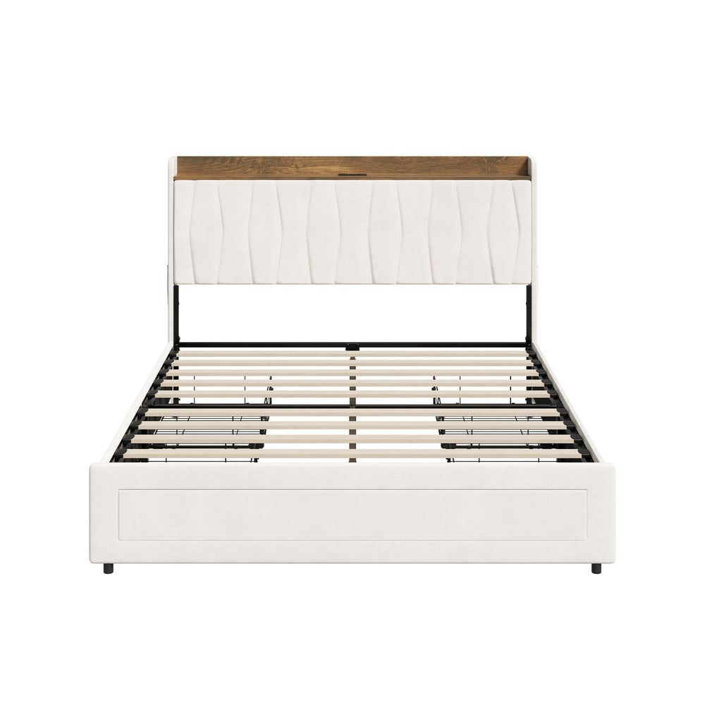 Queen Bed Frame Storage Drawers Charging Station | HomeAndLiving