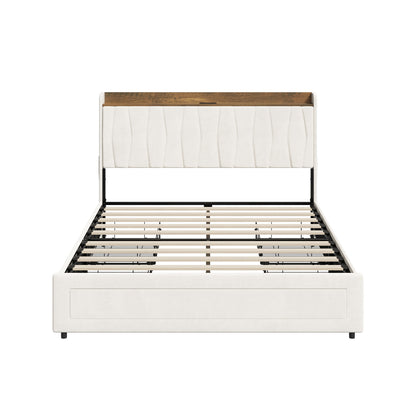 Queen Bed Frame Storage Drawers Charging Station | HomeAndLiving