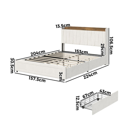 Queen Bed Frame Storage Drawers Charging Station | HomeAndLiving
