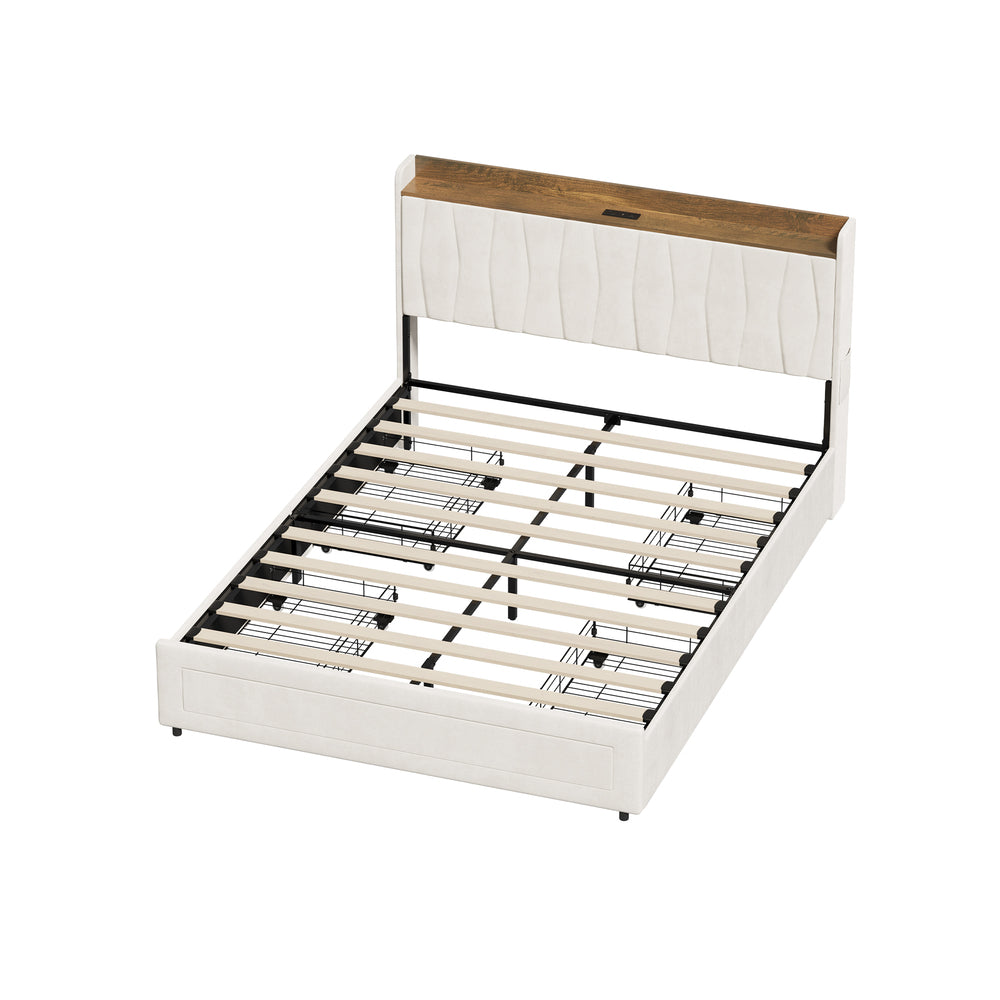 Queen Bed Frame Storage Drawers Charging Station | HomeAndLiving
