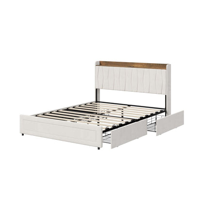 Queen Bed Frame Storage Drawers Charging Station | HomeAndLiving