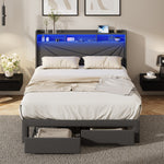 Double Bed Frame LED Headboard With USB Charging & Drawers