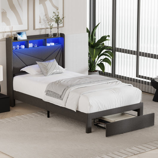 Bed Frame King Single Headboard With USB Charging & Drawers