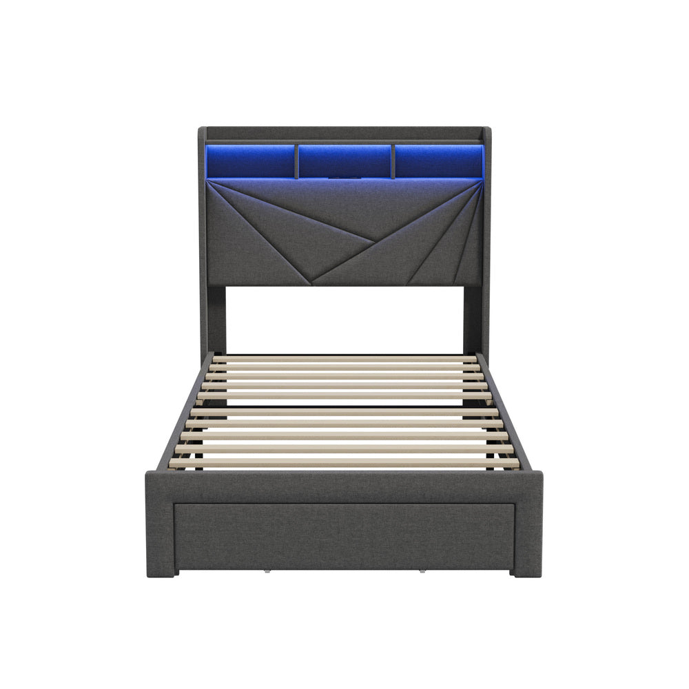 Bed Frame King Single Headboard With USB Charging & Drawers - 6
