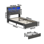 Bed Frame King Single Headboard With USB Charging & Drawers