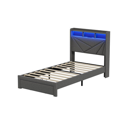 Bed Frame King Single Headboard With USB Charging & Drawers - 5