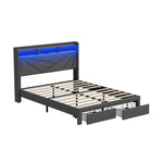 Queen Bed Frame LED Storge Headboard With Charging & Drawers