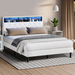 Bed Frame Double Size with LED Storage Bedhead White