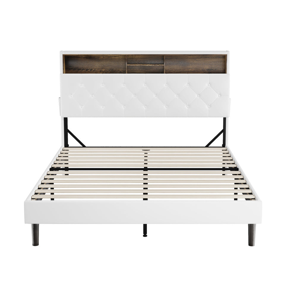 Bed Frame Double Size with LED Storage Bedhead White