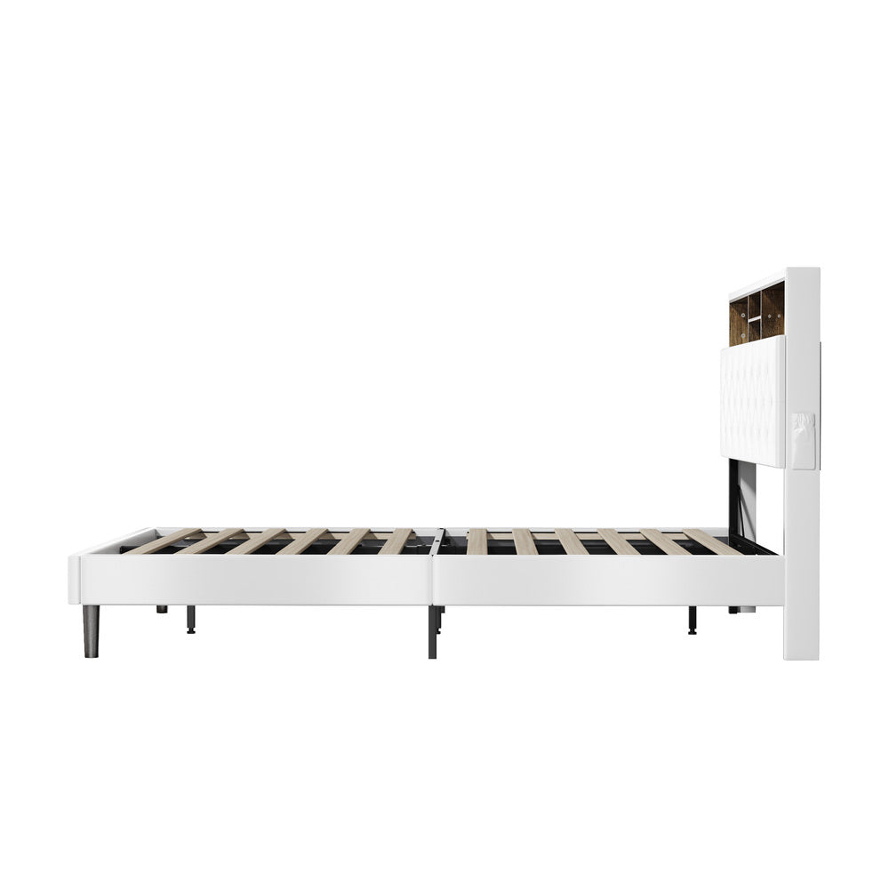 Bed Frame Double Size with LED Storage Bedhead White