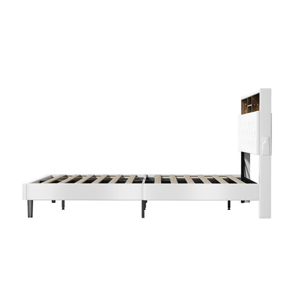 Bed Frame Double Size with LED Storage Bedhead White