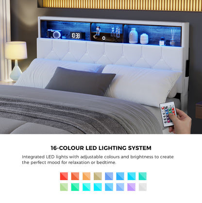 Bed Frame Double Size with LED Storage Bedhead White
