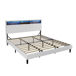 Bed Frame King Size with LED Storage Bedhead White
