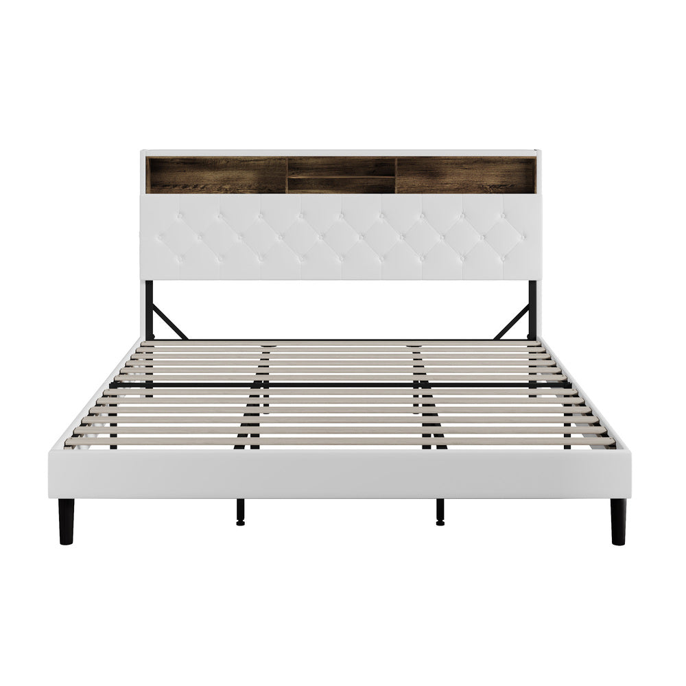Bed Frame King Size with LED Storage Bedhead White