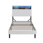 Bed Frame King Single Size with LED Storage Bedhead White