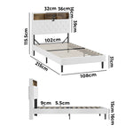 Bed Frame King Single Size with LED Storage Bedhead White