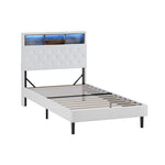 Bed Frame King Single Size with LED Storage Bedhead White