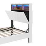 Bed Frame King Single Size with LED Storage Bedhead White