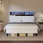 Queen Size Bed Frame with LED Storage Bedhead in White for Modern Bedroom