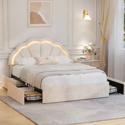 Beige bed frame king single, in room setting