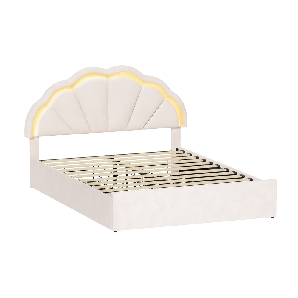 Beige bed frame king single, side view