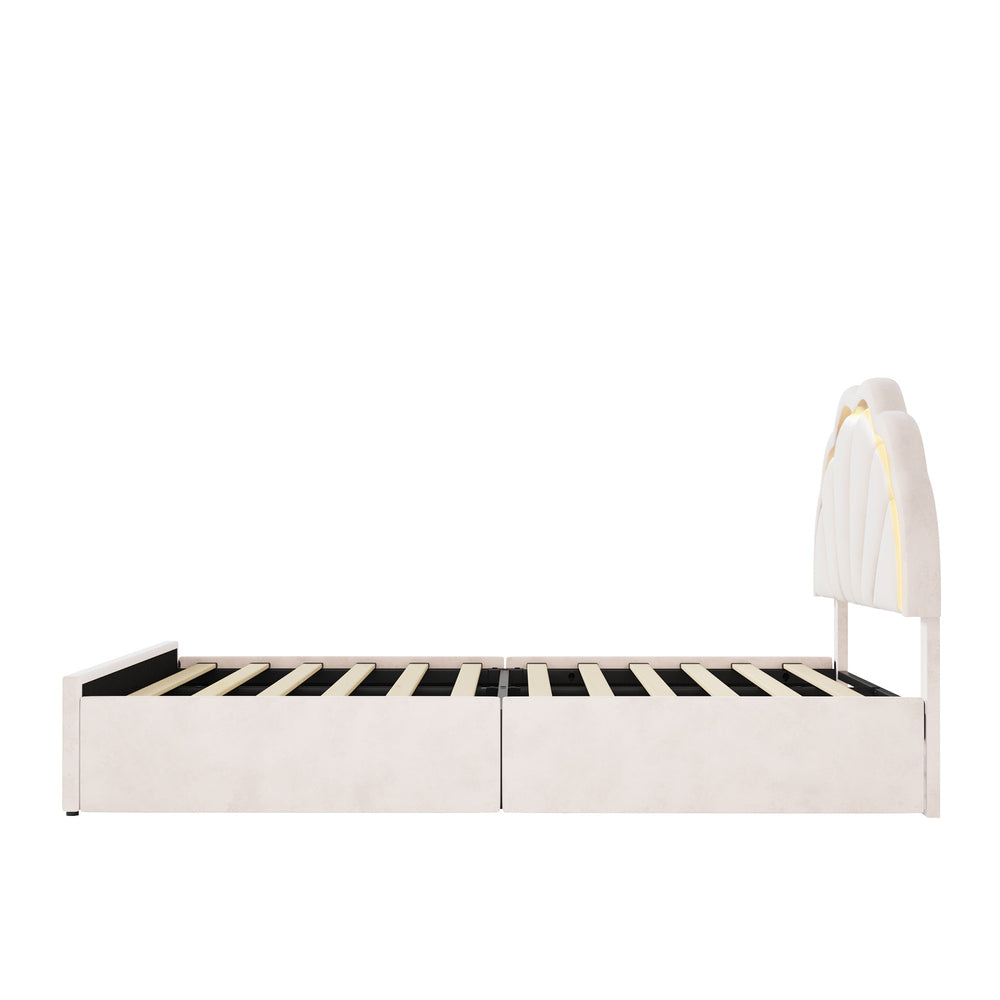 Beige bed frame king single, rear view