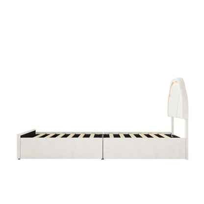 Beige bed frame king single, in room setting