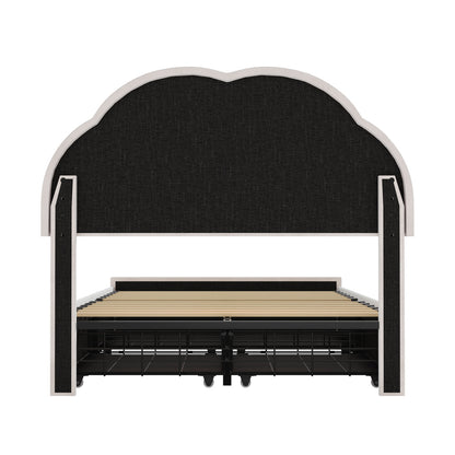 Beige bed frame king single, rear view