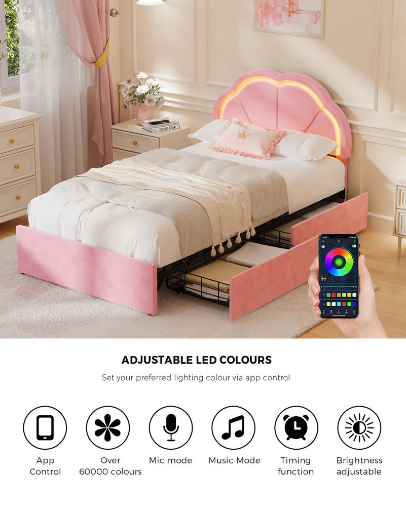 King Single Bed Frame Velvet Headboard