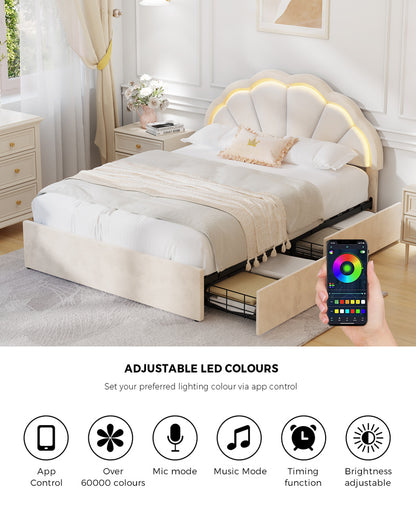 Beige bed frame king single, in room setting