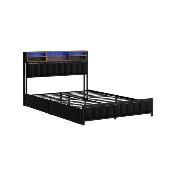  LED Storage Bed Frame Double  Size with USB?Charge Headboard