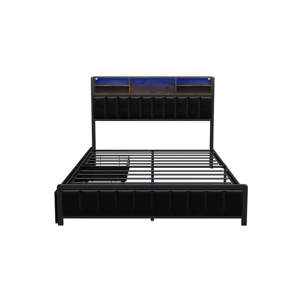 LED Storage Bed Frame Double  Size with USB?Charge Headboard