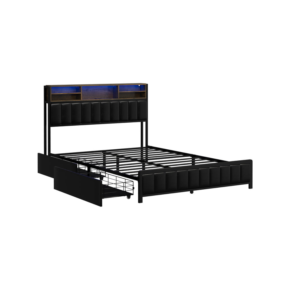 LED Storage Bed Frame Double  Size with USB?Charge Headboard