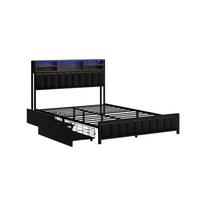 LED Storage Bed Frame Double  Size with USB?Charge Headboard