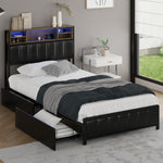 King  Single Size Storage Bed Frame with LED Lights-USB Charging