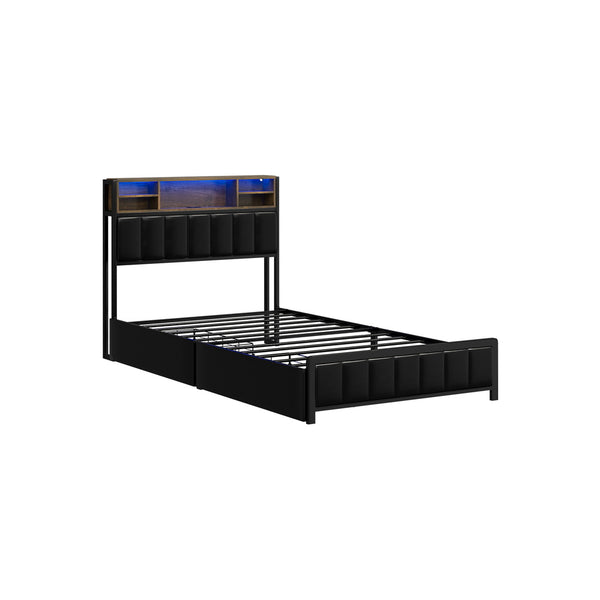  King  Single Size Storage Bed Frame with LED Lights-USB Charging