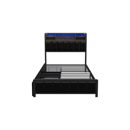 King  Single Size Storage Bed Frame with LED Lights-USB Charging