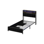 King  Single Size Storage Bed Frame with LED Lights-USB Charging
