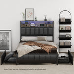 King  Single Size Storage Bed Frame with LED Lights-USB Charging