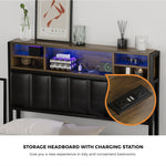 King  Single Size Storage Bed Frame with LED Lights-USB Charging