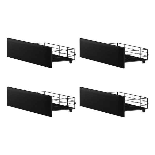  4x Trundle Drawers for Bed Frame with Wheels Metal Black