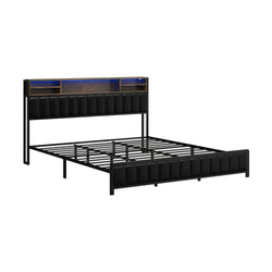 King Size LED Storage Bed Frame with USB Charging Headboard